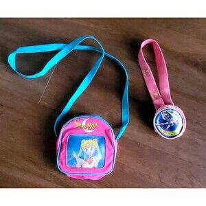 Sailor Moon Crossbody Bag VTG 1995 Lenticular + Waist Pouch Vinyl Adj Pink RARE